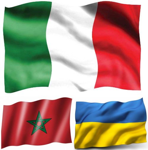 Internationale HKÜ-Diplomatie - Flaggen Italiens, Marokkos und der Ukraine