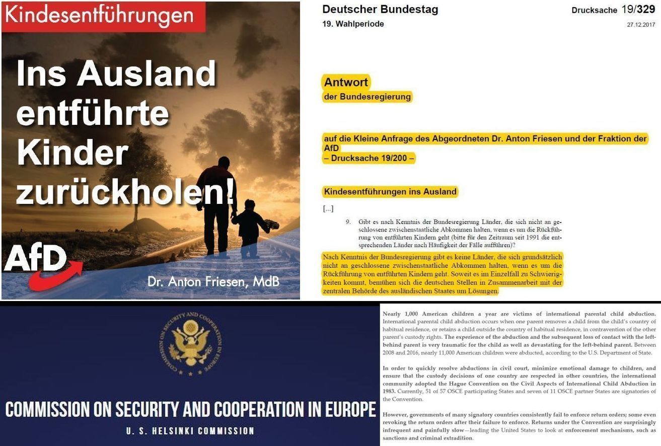 GrenzüberschreitendeKindesentführung: Kleine Bundestags-Anfrage und Propagandaantwort der Bundesregierung - Bericht der amerikanischen Helsinki-Kommission